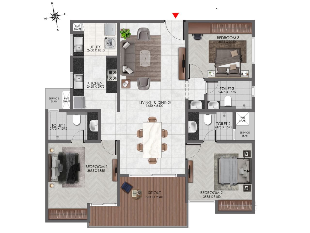 3 BHK Type 2 Floor Plan